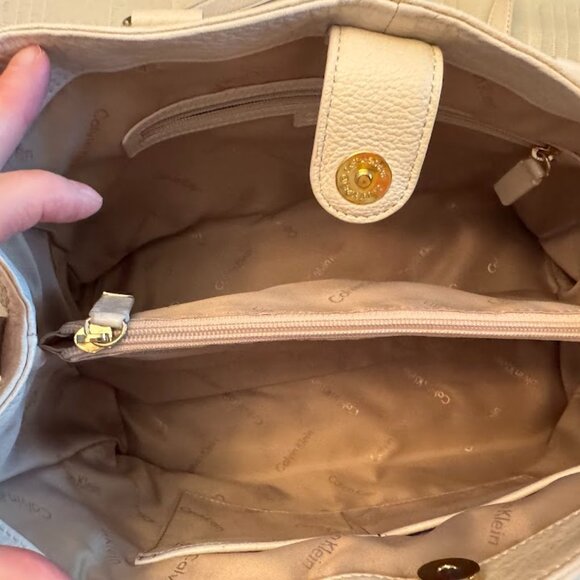 Calvin Klein White Leather Belted Satchel Bag with Crossbody Strap  - Picture 8 of 8